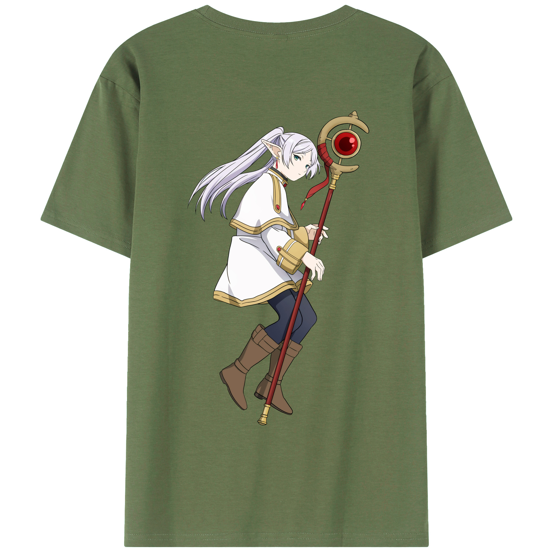 （画像用） 葬送のフリーレン Frieren 綿100％ メンズ半袖Tシャツ（バックプリント） 通気性